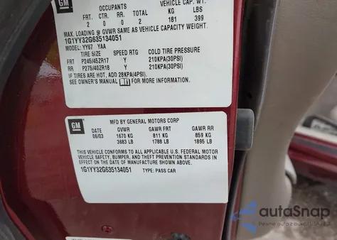 2003 Chevrolet Corvette from USA, damaged, VIN 1G1YY32G635134051